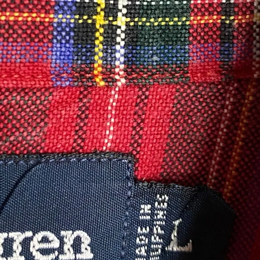 Vtg Polo Ralph Lauren Big Shirt Mens L Red Button Down Plaid Pony Preppy LS 90s